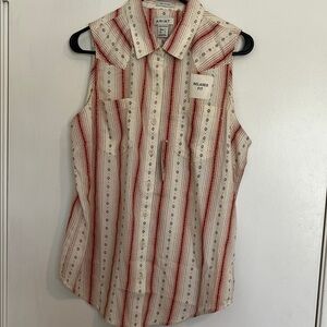 NWT Ariat Women's Sleeveless Striped Shirt Button Up Tank Top Size Large